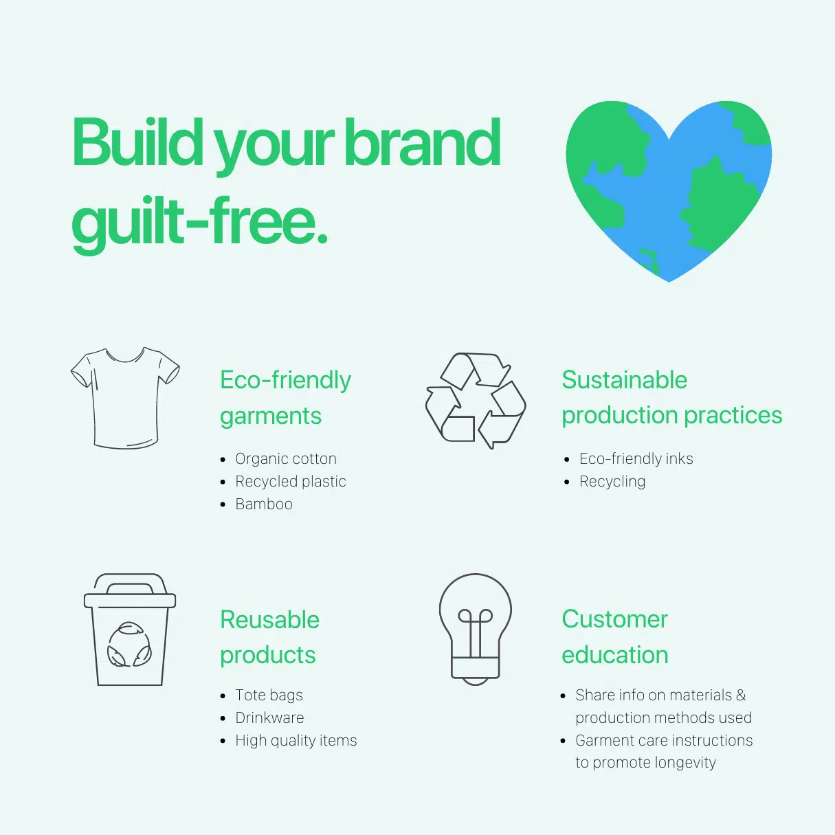 Graphic showing key tips to building your brand guilt-free.